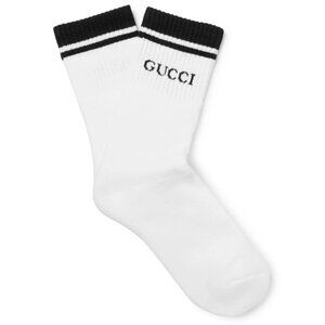 GUCCI SOCKS INTARSIA SIGNATURE LOGO WHITE COTTON BLEND w BOX